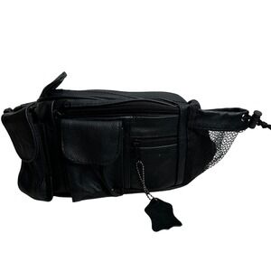 Vintage Leather Fanny Pack Hip Bag‎ Black 90's Dad Bag The Rock Nokia Pouch